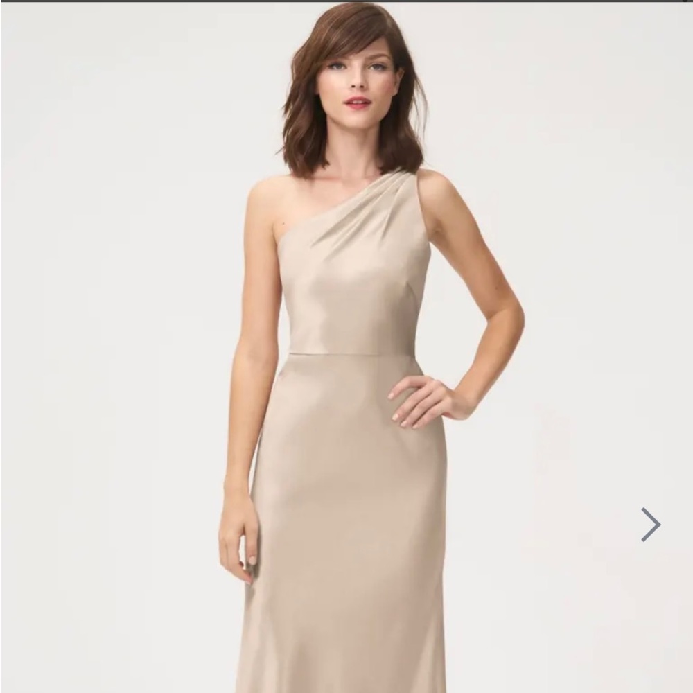 Jenny Yoo one shoulder Champagne floor length dress